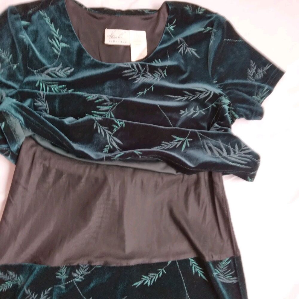 Vintage Kathie Lee Womens Velvet Maxi Dress Dark Green Holiday Women's Large - Picture 7 of 12